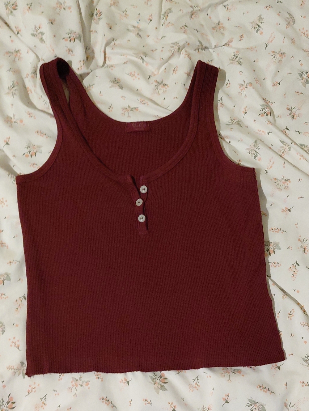 Ribbed Henley Tank Top - Burgundy